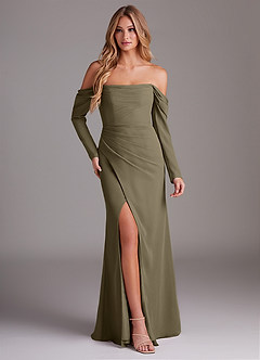 Azazie Hallie Bridesmaid Dresses Willow Green Mermaid Long Sleeve Chiffon Dress image1