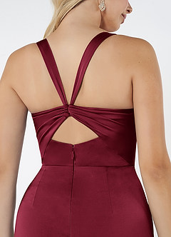 Azazie Mero Bridesmaid Dresses Burgundy Mermaid Pleated Stretch Satin Dress image4