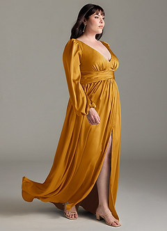 Azazie Norah Brautjungfernkleider A-Linie Stretch-Satin Kleid Butterscotch image10