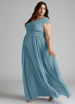 Azazie Organa Bridesmaid Dresses Moody Blue A-Line Pleated Chiffon Dress image9