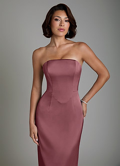 Azazie Fallyn Brautjungfernkleider Etui Korsett Stretch-Satin Kleid Wüstenrose image4