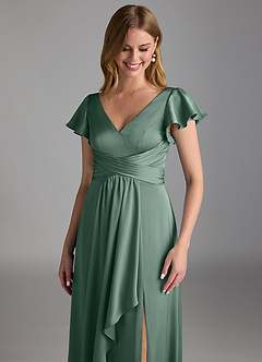 Azazie Omari Bridesmaid Dresses Eucalyptus A-Line Stretch Satin Dress image4