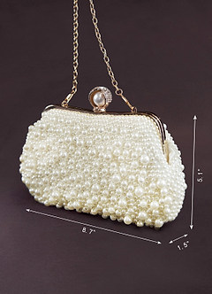 front Cream Pearl Hand Embellished Evening Clutch Bag