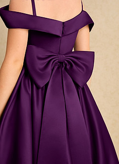 Azazie Favia Flower Girl Dresses Grape A-Line Off the Shoulder Matte Satin Dress image7