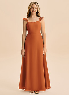 Azazie Mavie Junior A-Line Ruchede Chiffon Gulv-længde Junior brudepige Kjole image4