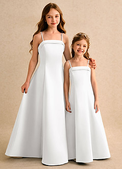 Azazie Izel Girls Formal Flower Girl Dresses Ivory White A-Line Pleated Matte Satin Dress image2