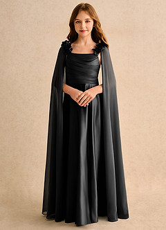 Azazie Rosita Girls Formal Jurken voor bloemenmeisjes A-Lijn Jurk van Mat Satijn Geplooid Zwart image5