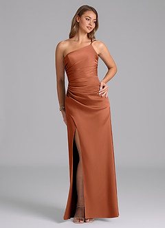 Azazie Eren Bridesmaid Dresses Cedar Rose Mermaid One Shoulder Stretch Satin Dress image4