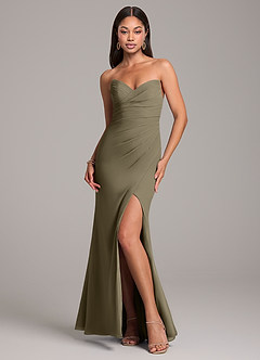 Azazie Yola Bridesmaid Dresses Willow Green Sheath Pleated Chiffon Convertible Dress image1