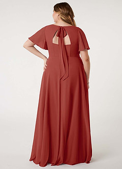 Azazie Kimber Bridesmaid Dresses Terracotta A-Line Flounce Sleeve Chiffon Dress image10