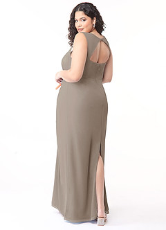 Azazie Flori Brautjungfernkleider Etui Rechteckiger Ausschnitt Chiffon Kleid Taupe image10