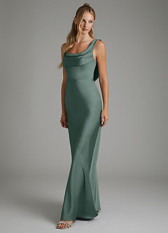 Azazie Elena Bridesmaid Dresses Sea Moss Mermaid Pleated Stretch Satin Dress image4