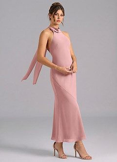 Azazie Velli At-home Try On Dresses Dusty Rose Mermaid High Neck Chiffon Dress image3