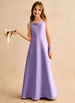 Azazie Joella Girls Formal Flower Girl Dresses Lilac A-Line Pleated Matte Satin Dress image2