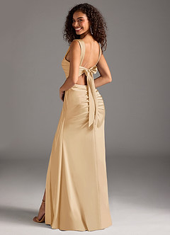Azazie Jesaphine Brautjungfernkleider Etui Schleifen Stretch-Satin Kleid Gold image2