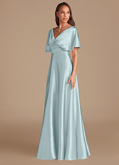 Azazie Pamela Bridesmaid Dresses Mist A-Line Pleated Metallic Satin Dress image4