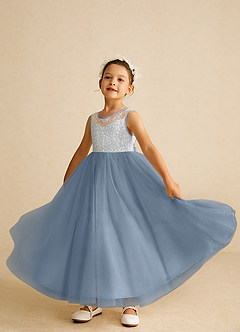 Azazie Tay Flower Girl Dresses Dusty Blue A-Line Sequins Tulle Dress image6