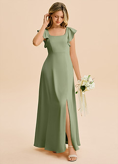 Azazie Bondi Junior Pistachio A-Line Side Slit Stretch Satin Dress image3