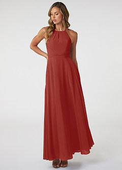 Azazie Melinda Final Sale Agave A-Line Pleated Chiffon Dress image1