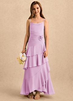 Azazie Indiah Girls Formal vestidos de niña de las flores Vestido Rosa Caramelo de Gasa de Corte en A con Drapeado image1