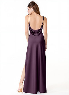Azazie Alaija Bridesmaid Dresses Plum Mermaid Side Slit Stretch Satin Dress image4