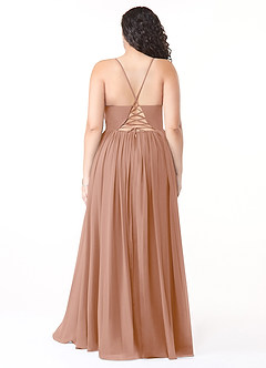 Azazie Aaida Bridesmaid Dresses Champagne Rose A-Line Corset Chiffon Dress image8