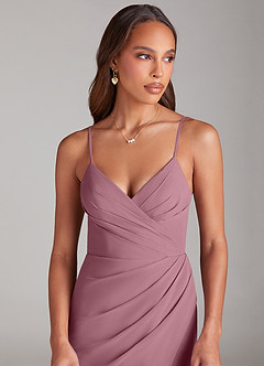 Azazie Maci Bridesmaid Dresses Vintage Mauve Sheath Pleated Chiffon Dress image5