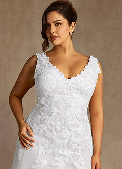 Azazie Bess Wedding Dresses Diamond White Sheath Sequins Tulle Dress image11