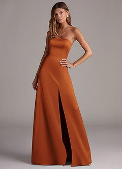 Azazie Wren Bridesmaid Dresses Cinnamon A-Line Strapless Stretch Satin Convertible Dress image3