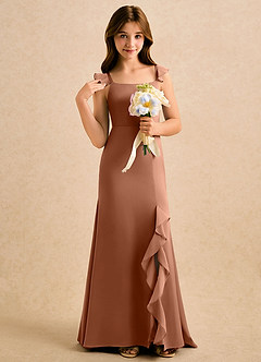 Azazie Novalie Girls Formal Flower Girl Dresses Bronzer Mermaid Bow Stretch Satin Dress image5