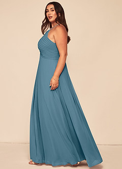 Azazie Ginger Abiti da Damigella Abito A-Line in Chiffon con Scollo Halter a Pieghe Bermuda image13