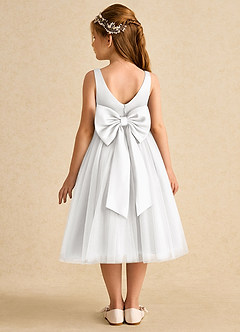 Azazie Firefly vestidos de niña de las flores Vestido de Blanco de Satin Mate de Corte en A con Lazo image5