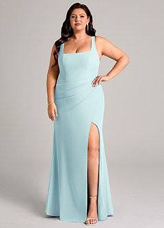 Azazie Mero Bridesmaid Dresses Sea Glass Sheath Pleated Chiffon Dress image9