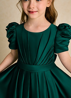 Azazie Miriam Flower Girl Dresses Pine Ball-Gown Pleated Matte Satin Dress image8