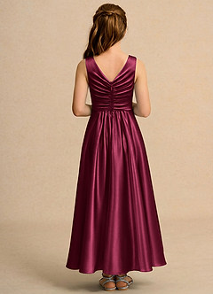 Azazie Ducky Girls Formal Flower Girl Dresses Burgundy A-Line Pleated Stretch Satin Dress image2