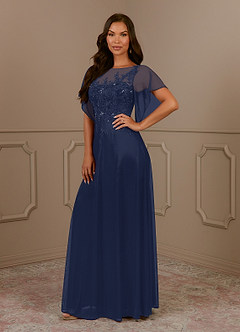 Azazie Cavell Mother of the Bride Dresses Dark Navy A-Line Sequins Mesh Dress image3