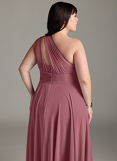Azazie Charlize Bridesmaid Dresses Desert Rose A-Line One Shoulder Chiffon Dress image13