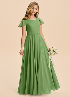 Azazie Cady Junior Basil A-Line Pleated Chiffon Dress image3