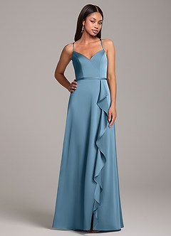 Azazie Naeem Bridesmaid Dresses Steel Blue A-Line Stretch Satin Dress image5
