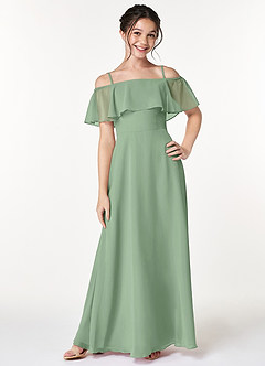 Azazie Maggie Junior Matcha A-Line Off the Shoulder Chiffon Dress image3