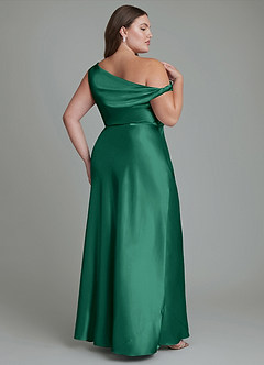 Azazie Emerson Bridesmaid Dresses Emerald Mermaid Off the Shoulder Metallic Satin Dress image9