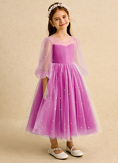 Azazie Trudy vestidos de niña de las flores Vestido de Fucsia de Tul de Princesa con Escote de Corazón image1