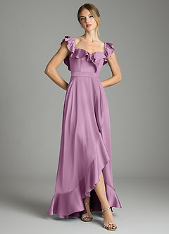 Azazie Lyra Bridesmaid Dresses Wisteria A-Line Off the Shoulder Stretch Satin Convertible Dress image3