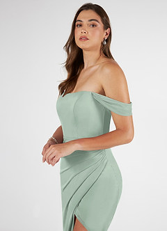Azazie Kit Jurken voor bruidsmeisjes Jurk van Mesh met Zeemeermin Off the Shoulder Agave image5