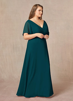 Azazie Alessa Mother of the Bride Dresses Pine A-Line V-Neck Pleated Chiffon Dress image10