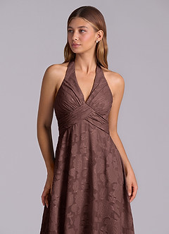 Azazie Tessie Brudtärnklänningar Klä av A-Linje i Blommig Utbrändhet Plisserad Espresso image7