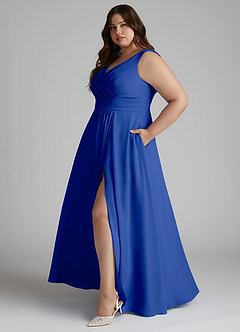 Azazie Karina Brautjungfernkleider A-Linie Plissee Chiffon Kleid Königsblau image8