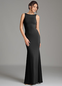 Azazie Gwen Bridesmaid Dresses Black Mermaid Pleated Premium Stretch Jersey Dress image4