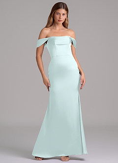 Azazie Miley Bridesmaid Dresses Sea Glass Mermaid Off the Shoulder Stretch Satin Convertible Dress image6