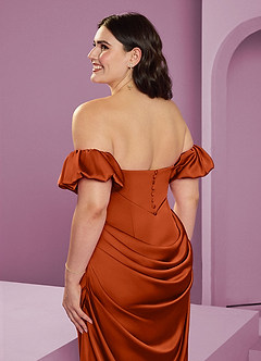 Barbie ♥ Azazie Bridesmaid Dresses Paprika Sheath Off the Shoulder Stretch Satin Convertible Dress image17